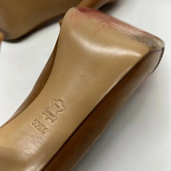 Tory Burch Runway Cluny High Heel Shoes Pumps Open Toe Leather Brown Pink 9.5 - Picture 12 of 14